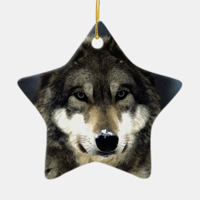 Ornement Étoile En Céramique Loup (Devant)