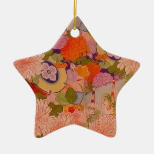 Ornement Étoile En Céramique Modèle floral rose kimono