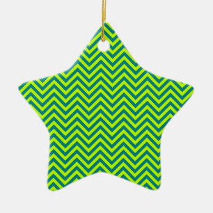 Ornement Étoile En Céramique Motif Chevron turquoise et Lime Green