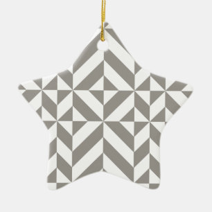 Ornement Étoile En Céramique Motif de cube géométrique gris argenté