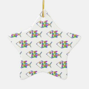 Ornement Étoile En Céramique Motif de poisson Abstrait