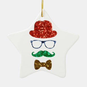 Ornement Étoile En Céramique moustache hipster de noël