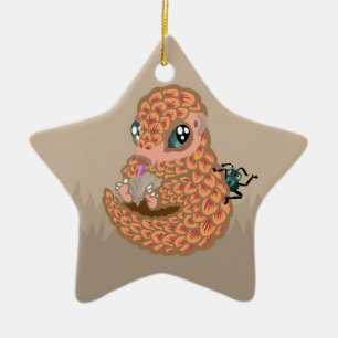 Ornement Étoile En Céramique Pangolin de bébé avec la fourmi