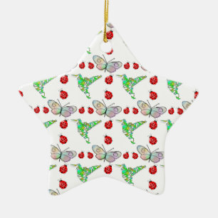 Ornement Étoile En Céramique Papillon, colibri et Motif de coccinelle