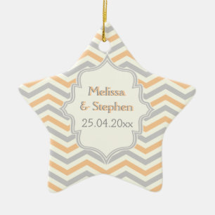 Ornement Étoile En Céramique Pêche moderne, gris, ivoire chevron motif personna