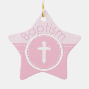 Ornement Étoile En Céramique Personnalisable, Enfant fille rose de Dieu Baptême
