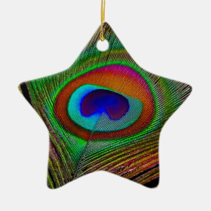Ornement Étoile En Céramique Plume de paon cuivré vibrant