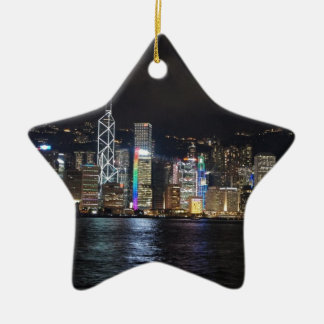 Ornement Étoile En Céramique Port de Hong Kong la nuit