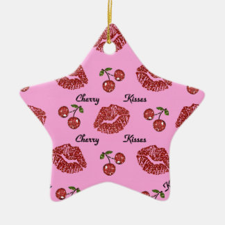 Ornement Étoile En Céramique RAB Rockabilly Cherry Kisses on Pink