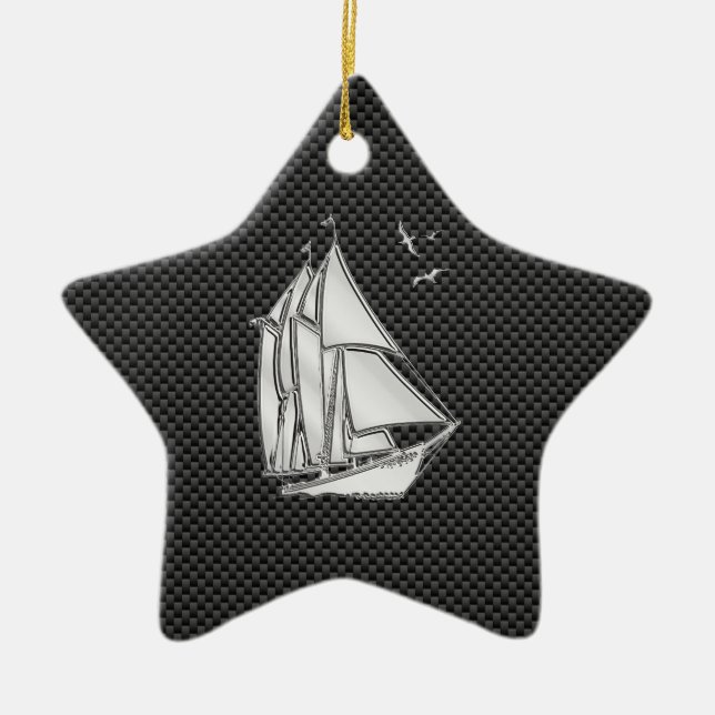Ornement Étoile En Céramique Regatta Sailboat on Carbon Fiber Style (Devant)