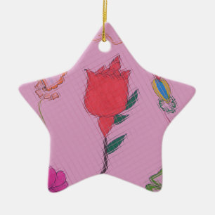 Ornement Étoile En Céramique Rose rouge sur rose : Art Floral Frontière Imprime