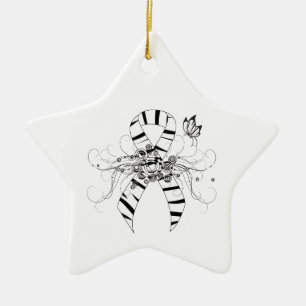 Ornement Étoile En Céramique Ruban d'impression Zebra avec papillon