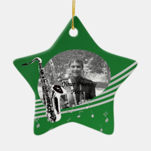 Ornement Étoile En Céramique Saxophone Music Photo Green