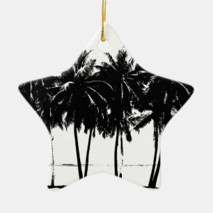 Ornement Étoile En Céramique Silhouette de palmiers blancs noirs