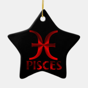 Ornement Étoile En Céramique Symbole rouge d'horoscope de Poissons