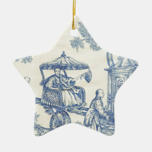 Ornement Étoile En Céramique Toile dans bleu et blanc