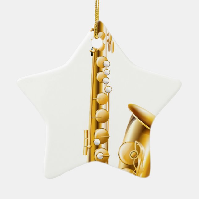 Ornement Étoile En Céramique Un saxophone d'or (Devant)