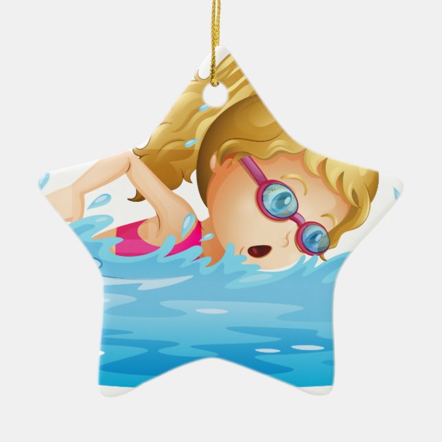 Ornement Étoile En Céramique Une natation de jeune fille (Devant)