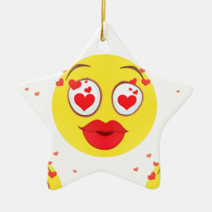 Ornement Étoile En Céramique Valentine kiss Emoji