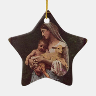 Ornement Étoile En Céramique Vintage Mère Marie et Bébé Jésus
