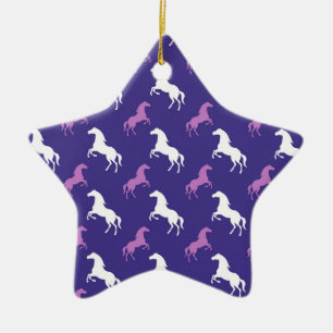Ornement Étoile En Céramique Violet Violet & Cheval Blanc; Equestre