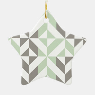 Ornement Étoile En Céramique ZigZag géométrique Sage Green et Silver
