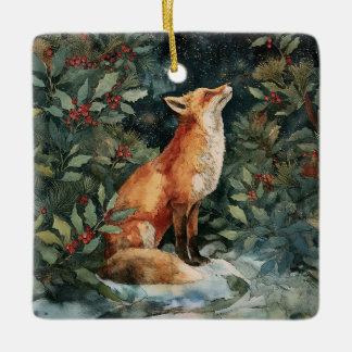 Ornement festif personnalisé de renard de Noël