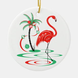 Ornement Flamingo rouge Noël rond