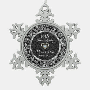 Ornement Flocon De Neige 10e anniversaire du Mariage d'argent noir et métal