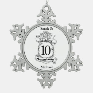 Ornement Flocon De Neige 10e anniversaire Mariage Roses