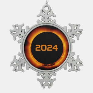 Ornement Flocon De Neige 2024 Éclipse solaire totale Date Ciel étoilé