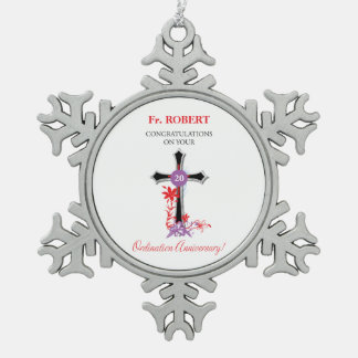 Ornement Flocon De Neige 20e anniversaire de l'Ordination du prêtre Croix n