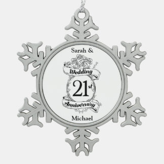 Ornement Flocon De Neige 21e anniversaire Mariage Fleurs