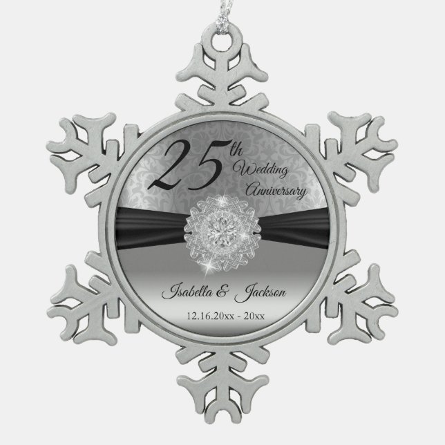Ornement Flocon De Neige 25e anniversaire de la Mariage d'argent (Devant)
