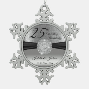 Ornement Flocon De Neige 25e Anniversaire de Mariage Argent