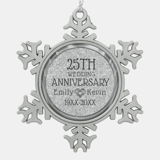 Ornement Flocon De Neige 25e anniversaire du Mariage Parties scintillant gr (Devant)