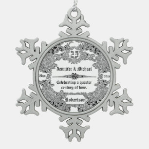 Ornement Flocon De Neige 25e anniversaire du Mariage Sillver