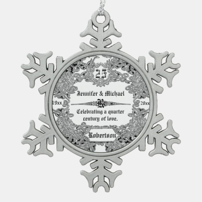 Ornement Flocon De Neige 25e anniversaire du Mariage Sillver (Devant)