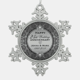 Ornement Flocon De Neige 25e anniversaire du Mariage Silver Grey