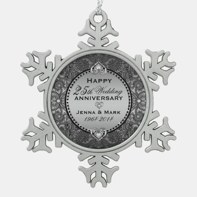 Ornement Flocon De Neige 25e anniversaire du Mariage Silver Grey (Devant)