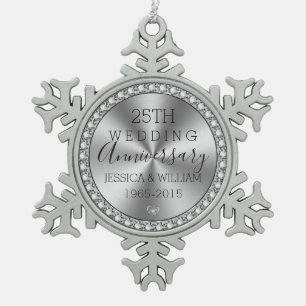 Ornement Flocon De Neige 25e anniversaire mariage diamants et argent