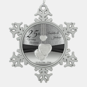 Ornement Flocon De Neige 25ème Anniversaire de noces d'argent