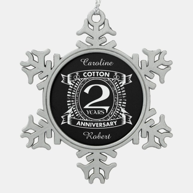 Ornement Flocon De Neige 2e anniversaire mariage crête en détresse (Devant)