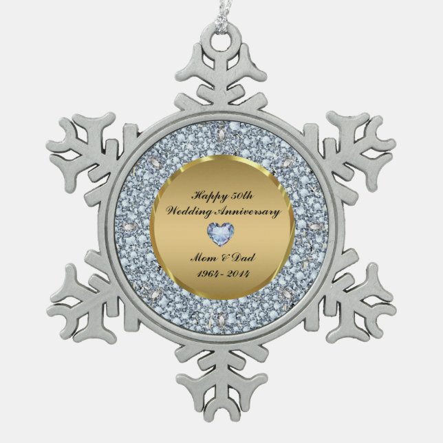 Ornement Flocon De Neige 50e anniversaire du Mariage Diamonds & Gold (Devant)