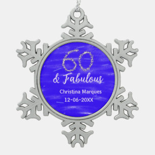 Ornement Flocon De Neige 60 & fabuleux anniversaire bleu argent ajouter nom