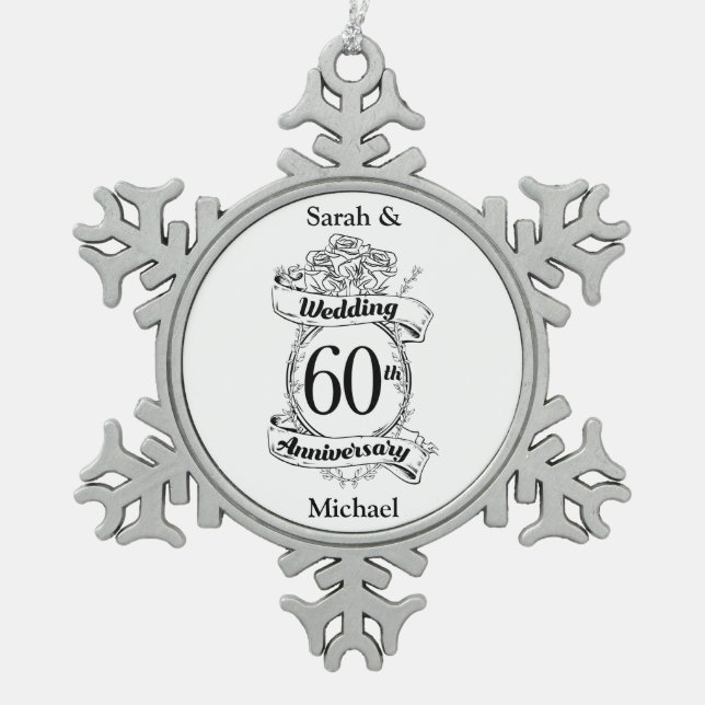 Ornement Flocon De Neige 60e anniversaire de Mariage de diamant Fleurs (Devant)