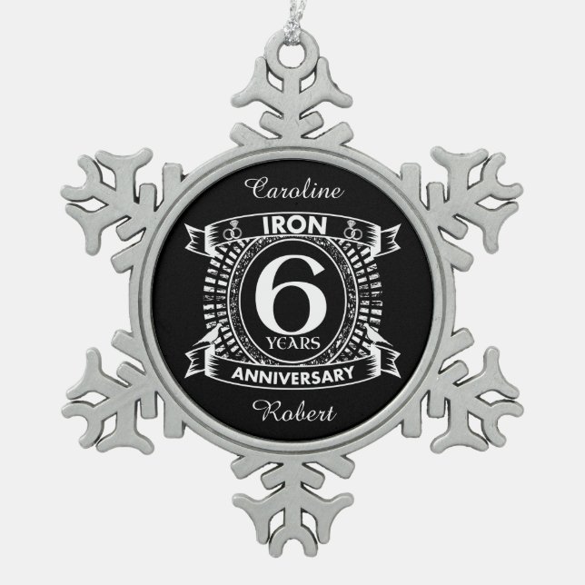 Ornement Flocon De Neige 6e anniversaire mariage crête en détresse (Devant)