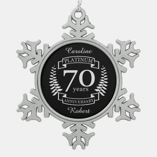 Ornement Flocon De Neige 70e ANNIVERSAIRE Mariage PLATINUM (Devant)