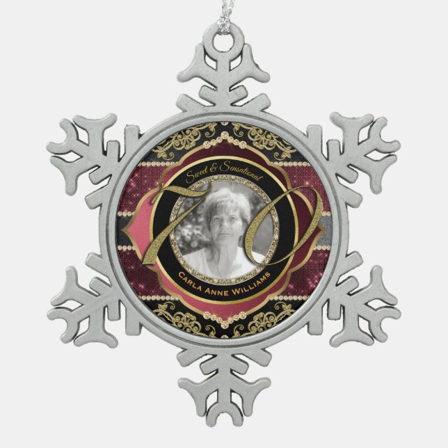 Ornement Flocon De Neige 70e Diagramme de photos Gold Ruby Diamonds (Devant)