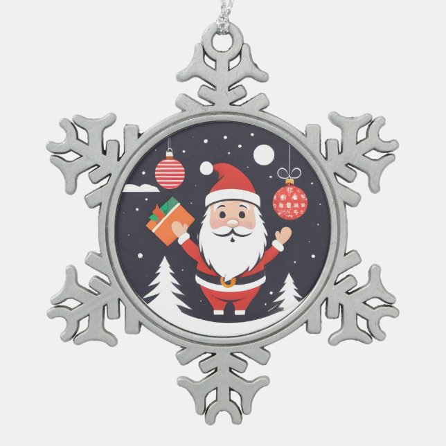 Ornement Flocon De Neige Adorable Pewer Christmas Père Noël (Devant)